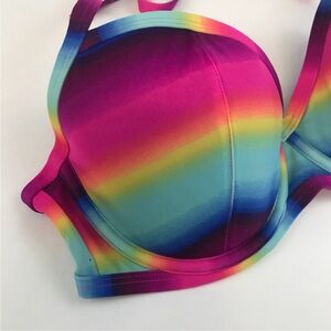 Rainbow Victoria’s Secret Tie Halter Swimsuit Bikini Top 34D